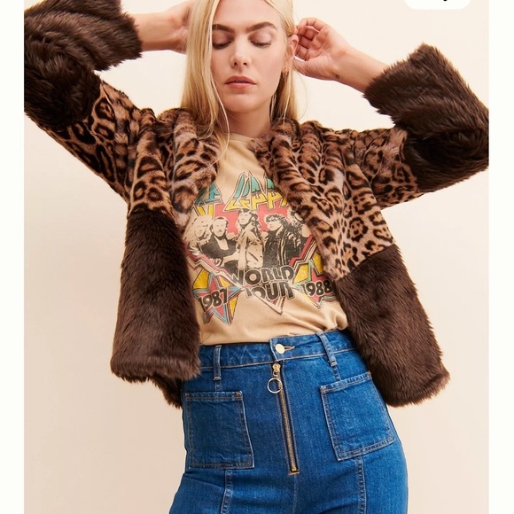 Anthropologie Current Air faux, fur color block and leopard print jacket - Picture 6 of 15
